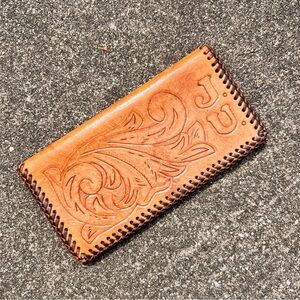 Vintage southwestern light brown tooled leather bifold wallet